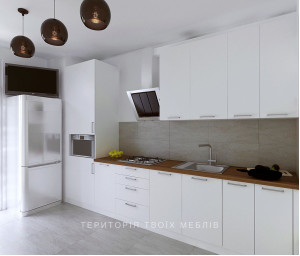 кухня у світлих тонах з білими глянцевими фасадами